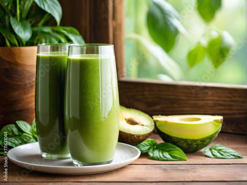 A Refreshing Start to Your Day -Indulge in a Healthy Green Smoothie and Balanced Breakfast Delight.