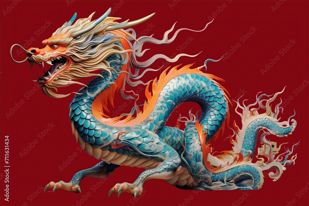 Obraz premium the blue dragon isolated on red background