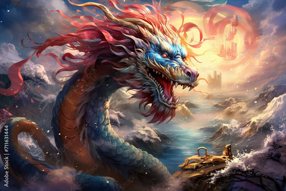 a Chinese dragon, a mythic creature renowned in East Asian culture; the mythic grandeur of the dragon