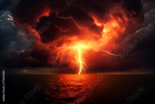 dramatic and powerful tornado. Lightning thunderstorm flash over the night sky. Concept on topic weather  cataclysms  hurricane  Typhoon  tornado  storm . Stormy Landscape