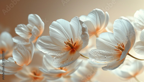 Aesthetic closeup of elegant white tulip flowers. Beautiful floral background in creative style. © juliasudnitskaya