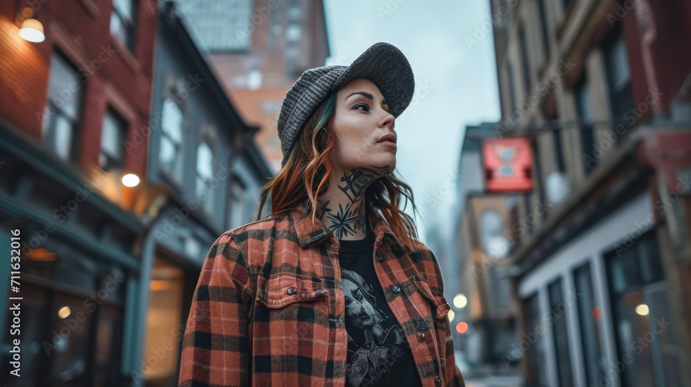 Portrait of a young tattooed woman who is looking at the camera Portrait of a young tattooed woman who is looking at the camera