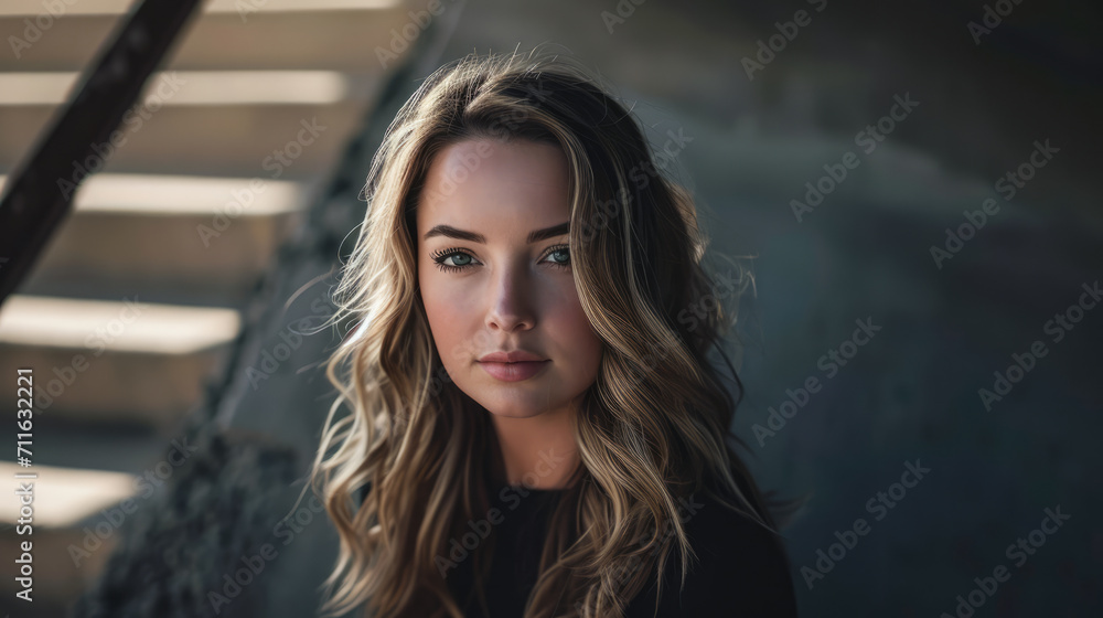 Fototapeta premium Portrait of a young tattooed woman who is looking at the camera