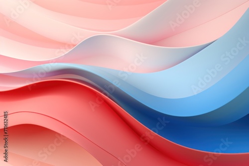 A blue, pink, and red paper wallpaper, in the style of light pink and light peach, colorful curves