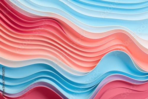 A blue  pink  and red paper wallpaper  in the style of light pink and light peach  colorful curves