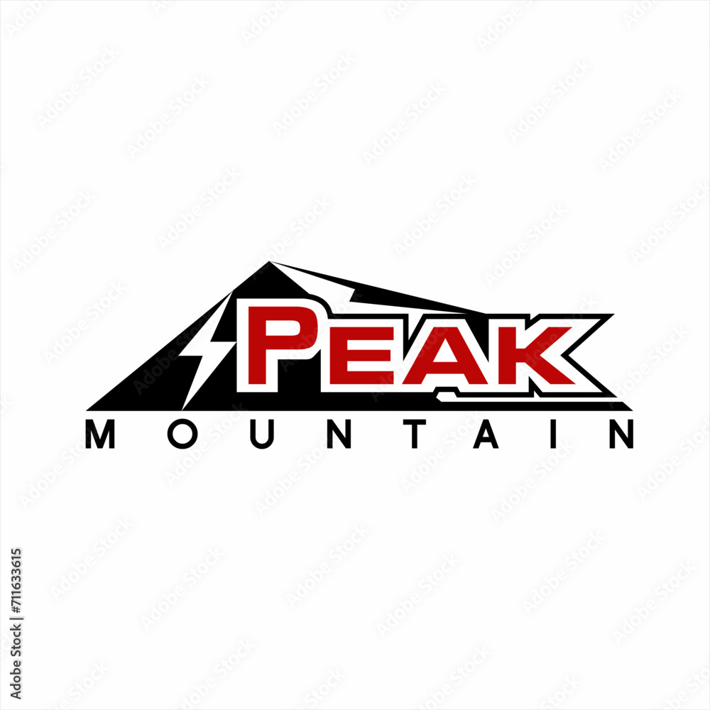 Peak mountain logo design with illustration of an iceberg and lightning symbol. Peak mountain logo design with illustration of an iceberg and lightning symbol.