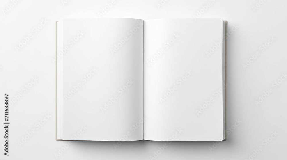 A notebook with white pages top view