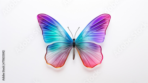 A butterfly made of colored glass on a white background