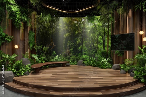 Immersive Virtual Studio Enhancing Tv Show Experience With Stunning Forest Backdrop © Anastasiia