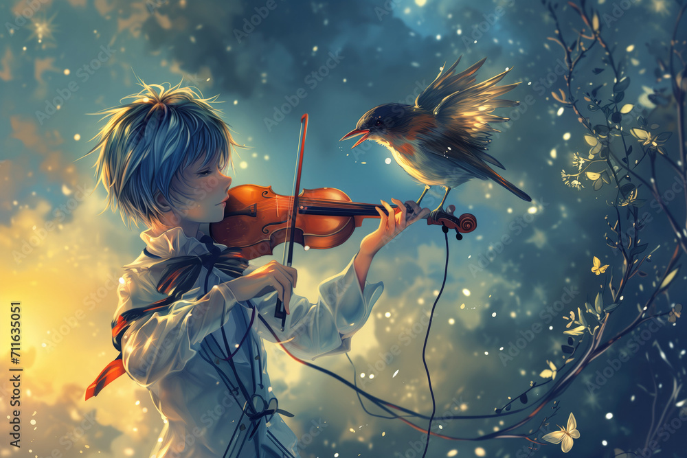 The Beautiful Collaboration Between An Anime Musician And A Melodious Singing Bird
