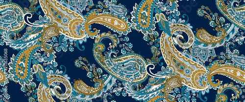 patchwork floral pattern with paisley and indian flower motifs. damask style pattern for textil and decoration
