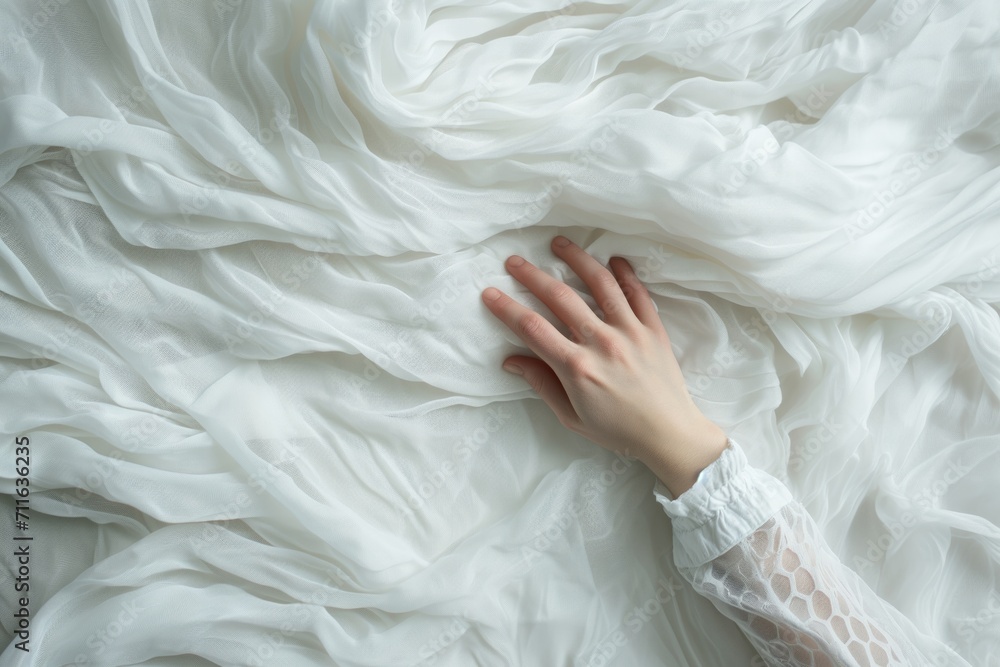Female Hand Pulling White Sheets Female Hand Pulling White Sheets