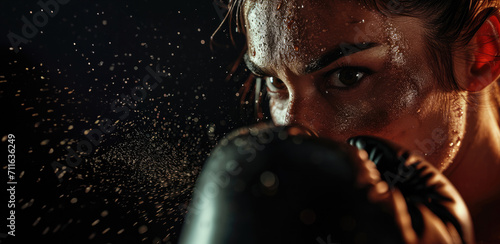 Generative AI, Woman training boxing wearing boxing gloves, female boxer 