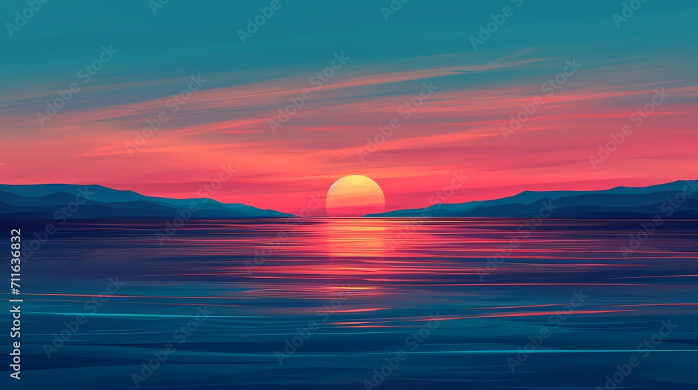 Sunset Over Water Painting
