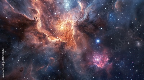 Glowing huge nebula with young stars. Space background.