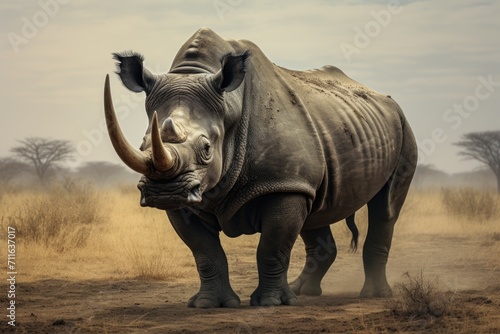 A black rhinoceros on the grasslands of the savannah . Endangered animals © Александр Лобач