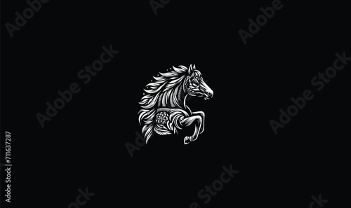 black and white horse logo, design, art, legs, face, eye
