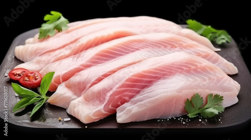 Raw tilapia fillet fish isolated on white background for cooking food Fresh fish fillet sliced for steak 