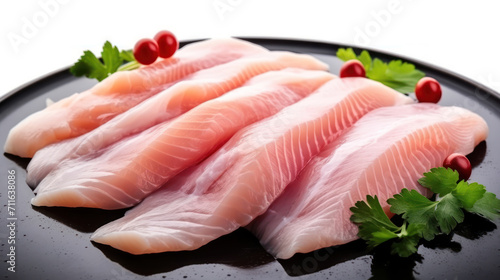 Raw tilapia fillet fish isolated on white background for cooking food/Fresh fish fillet sliced for steak,
