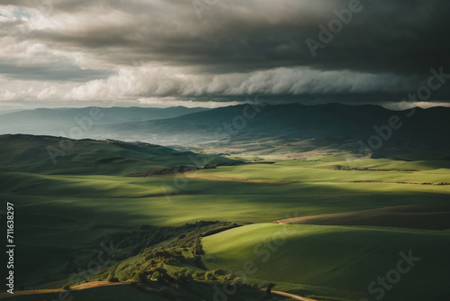 summer landscape with clouds and rain