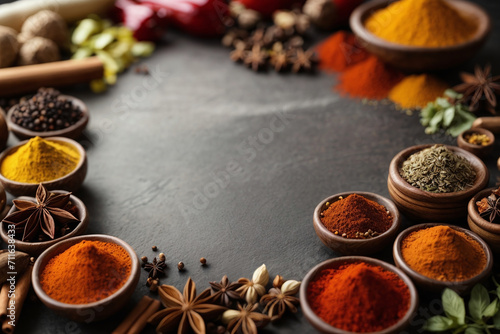 variety of spices in bowls 