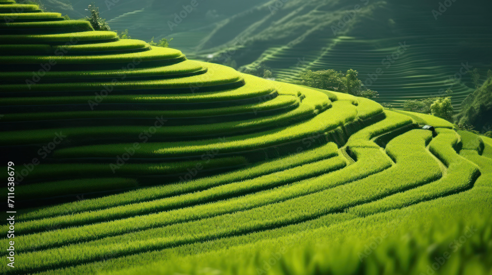Terracing green and lush scallion fields, Terracing green and lush scallion fields,