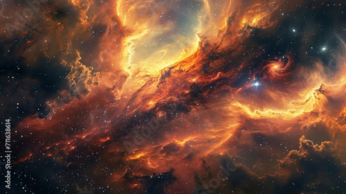 Glowing huge nebula with young stars. Space background.