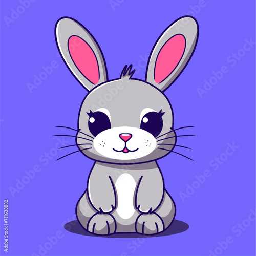 Cute Rabbit Vector Illustration. Bunny Logo  Cartoon Character. Animal Logo Concept Isolated. Flat Simple Cartoon Style Suitable for Web, Banner, Flyer, Sticker, Card, Education