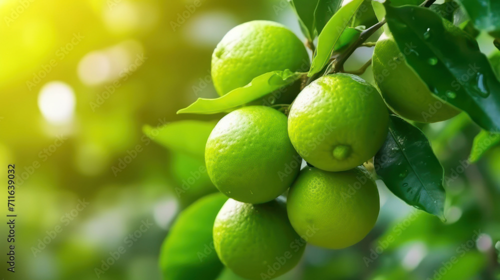Limes tree in the garden are excellent source of vitamin C. Green organic lime citrus fruit hanging on tree. Limes tree in the garden are excellent source of vitamin C. Green organic lime citrus fruit hanging on tree.