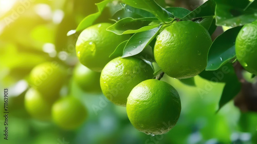 Wallpaper Mural Limes tree in the garden are excellent source of vitamin C. Green organic lime citrus fruit hanging on tree. Torontodigital.ca