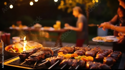 Dinner party  barbecue and roast pork at night.