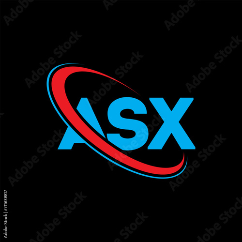 ASX logo. ASX letter. ASX letter logo design. Initials ASX logo linked with circle and uppercase monogram logo. ASX typography for technology, business and real estate brand. photo