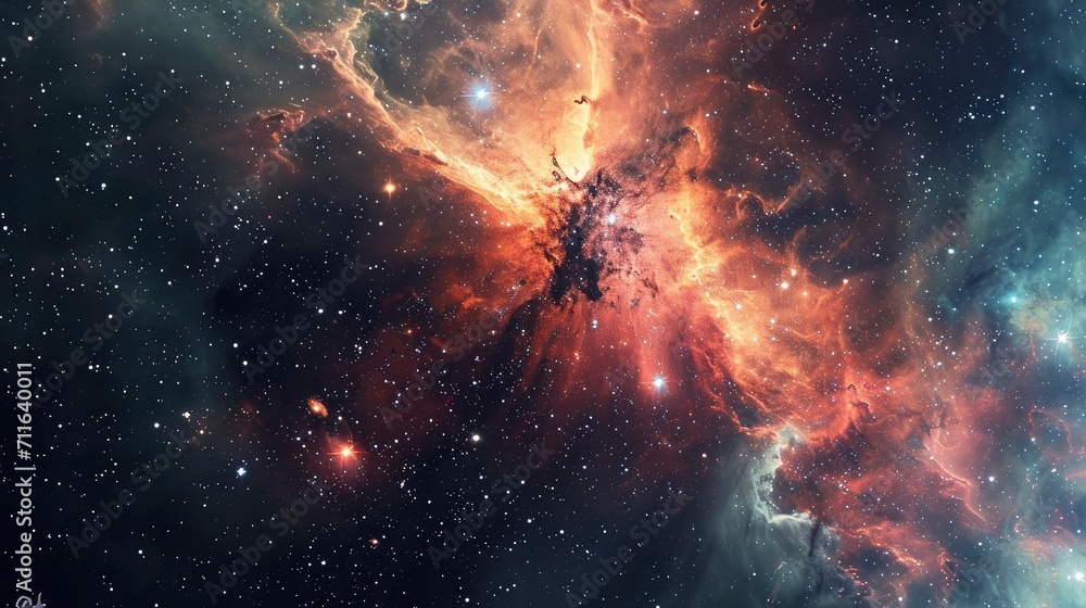 Fototapeta premium Glowing huge nebula with young stars. Space background.