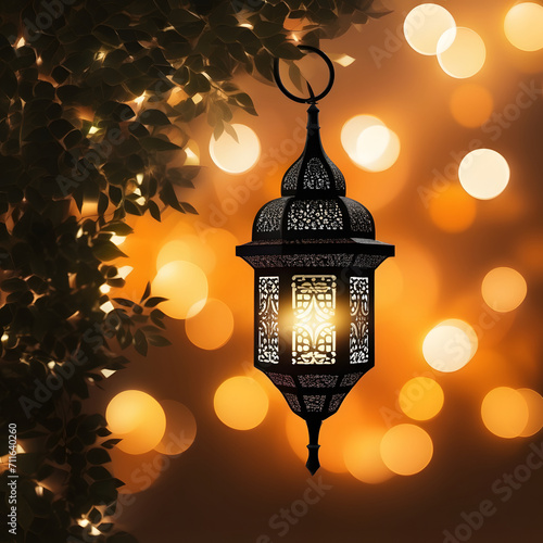 Ornamental Arabic Lantern isolated on a blurred light background. 