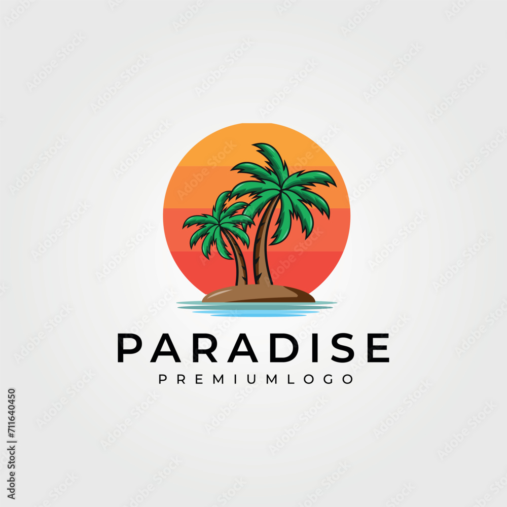 paradise logo vector vintage illustration design, palm tree logo sing and symbol