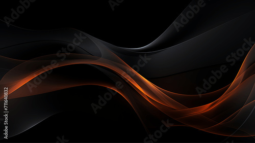 Dark abstract background with orange and black wavy lines. Vector illustration