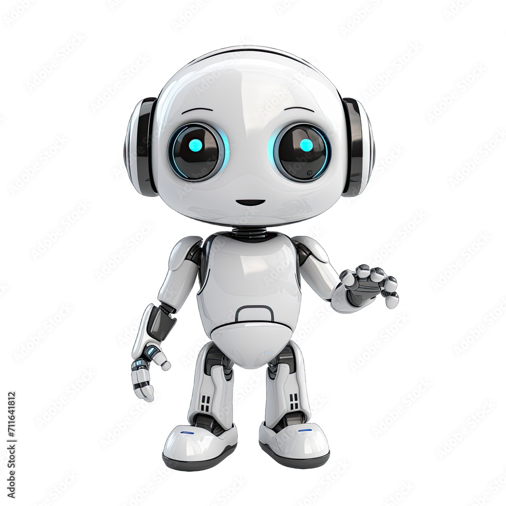 Cute helper robot on transparent or white background generative ai Cute helper robot on transparent or white background generative ai