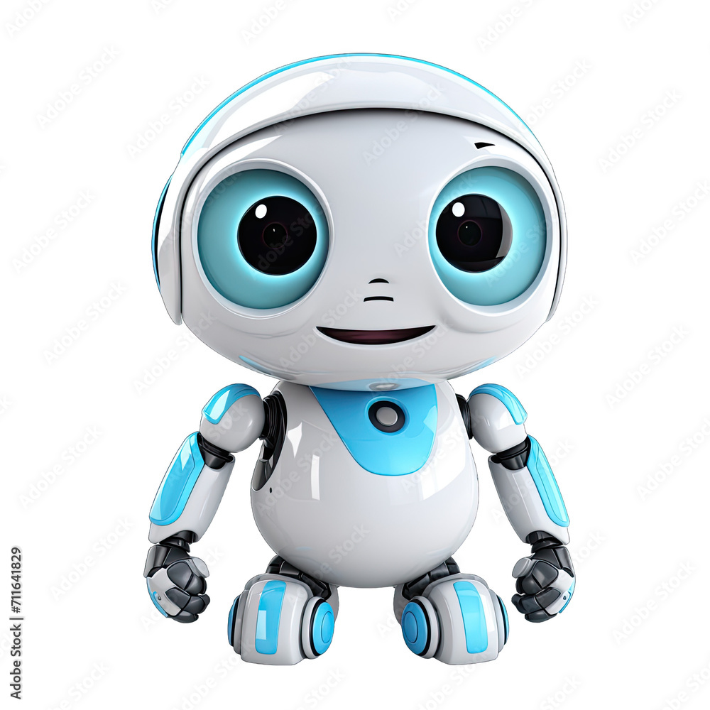 Cute helper robot on transparent or white background generative ai Cute helper robot on transparent or white background generative ai