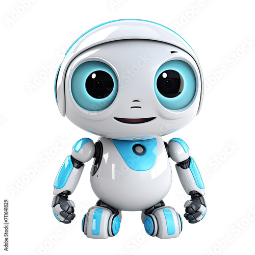 Cute helper robot on transparent or white background generative ai