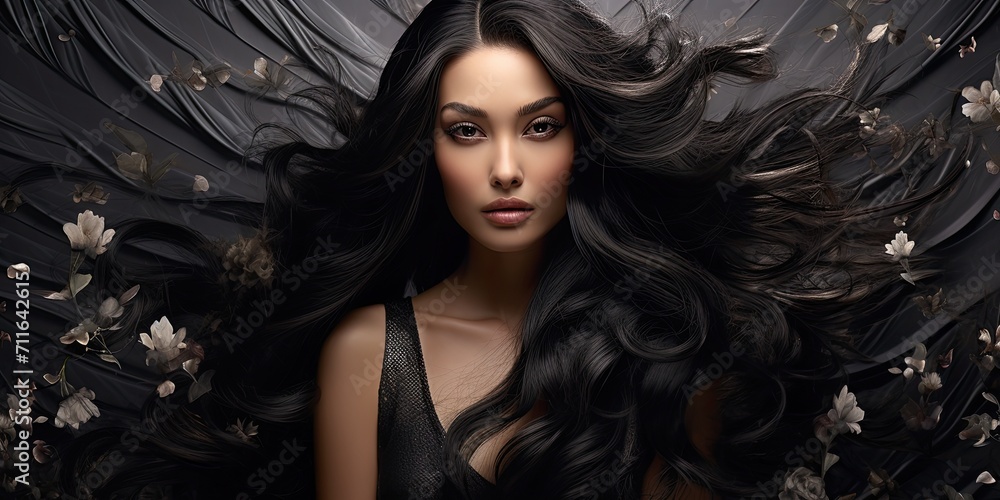 Woman with long black hair wearing black shirt. Woman with long black hair wearing black shirt.