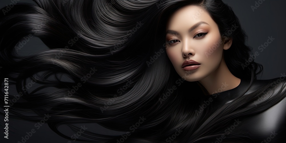 Woman with long black hair wearing black shirt. Woman with long black hair wearing black shirt.
