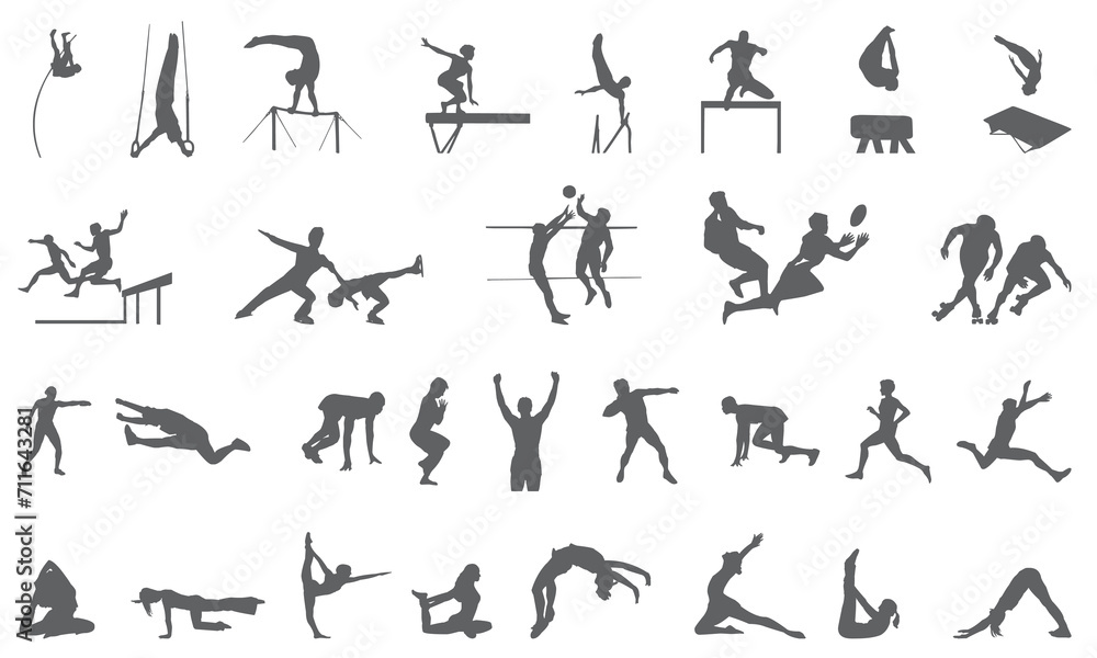 Olympic sports game icon bundle. athlete sports glyph bundle