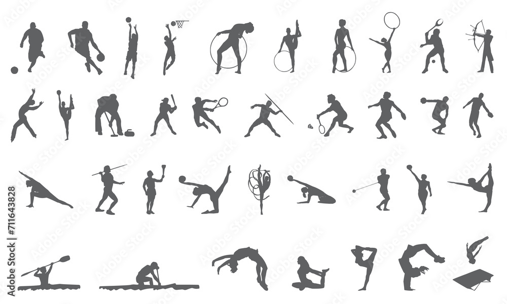 Olympic sports game icon bundle. athlete sports glyph bundle