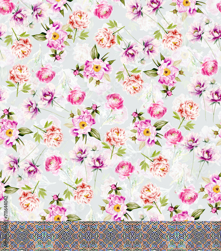 Fototapeta Naklejka Na Ścianę i Meble -  colorful flowers background.watercolor - Illustration