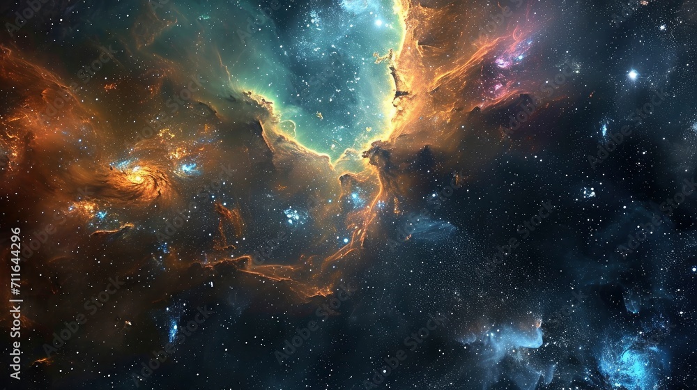 Fototapeta premium Glowing huge nebula with young stars. Space background.