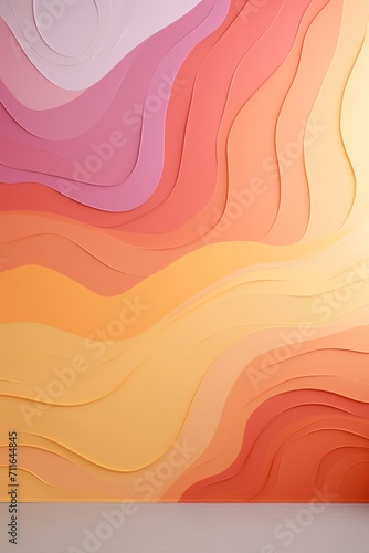 A yellow, orange, and red paper wallpaper, in the style of light magenta and light coral, colorful curves