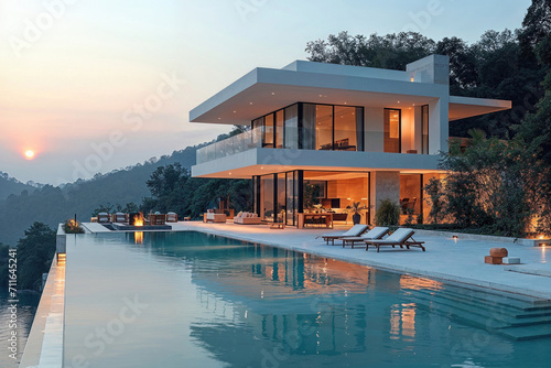 Modern and minimalist luxury house with swimming pool by the mountains © Creative Clicks