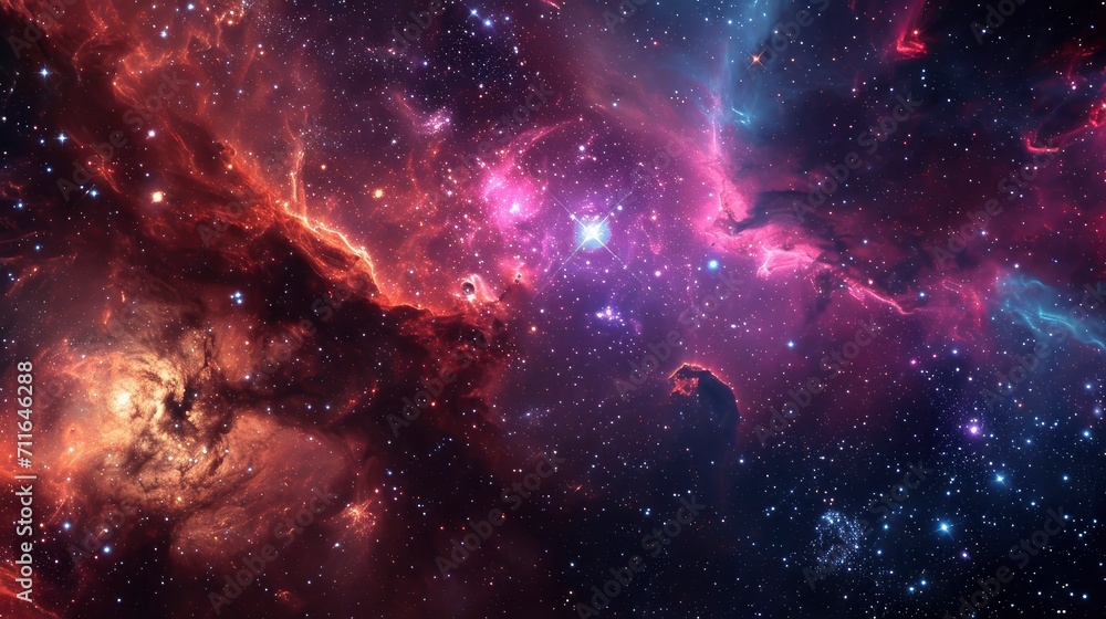 Glowing huge nebula with young stars. Space background.