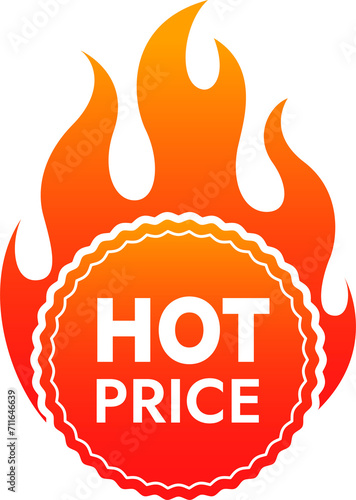Hot price fire label, promo super deal with flame