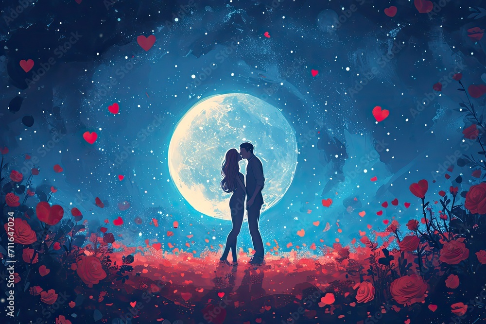 Lovely couple dating, Valentine's Day Illustration Concept
